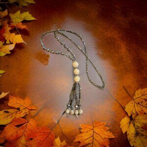 Silver long Necklace w / Shamballah beads~ 26 inches